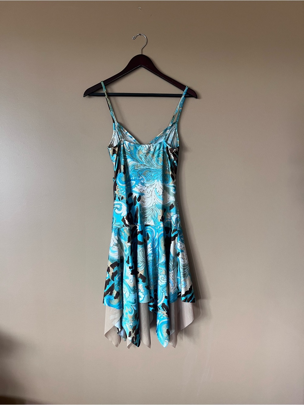 Vintage Turquoise Paisley Asymmetrical Slip Dress - Picture 2 of 5